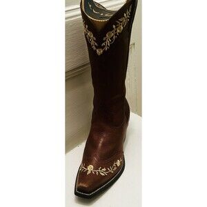 Ariat Women’s Size 8 M Brown Leather Cowboy Boots Embroidered Floral Western